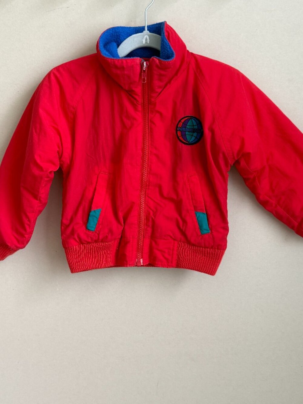 Vintage London Fog Kids Jacket Red Teal Colorblock Fleece Lined Size 3T